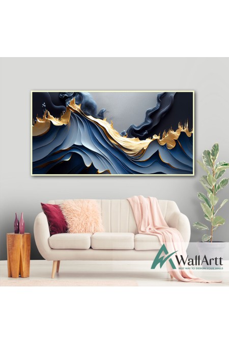Gold n Navy 3d Heavy Textured Partial Oil Painting